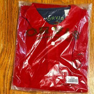 Orvis Men's Size L 100% Cotton L/S Qtr Button Polo. Red